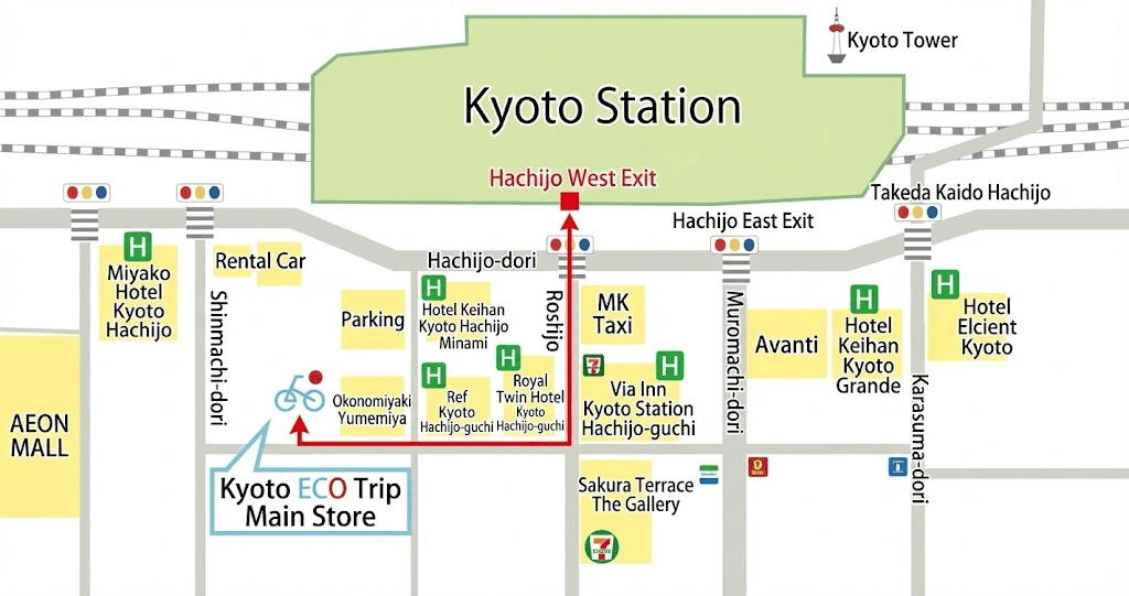 Map to LockerPass Kyoto Hachijo
